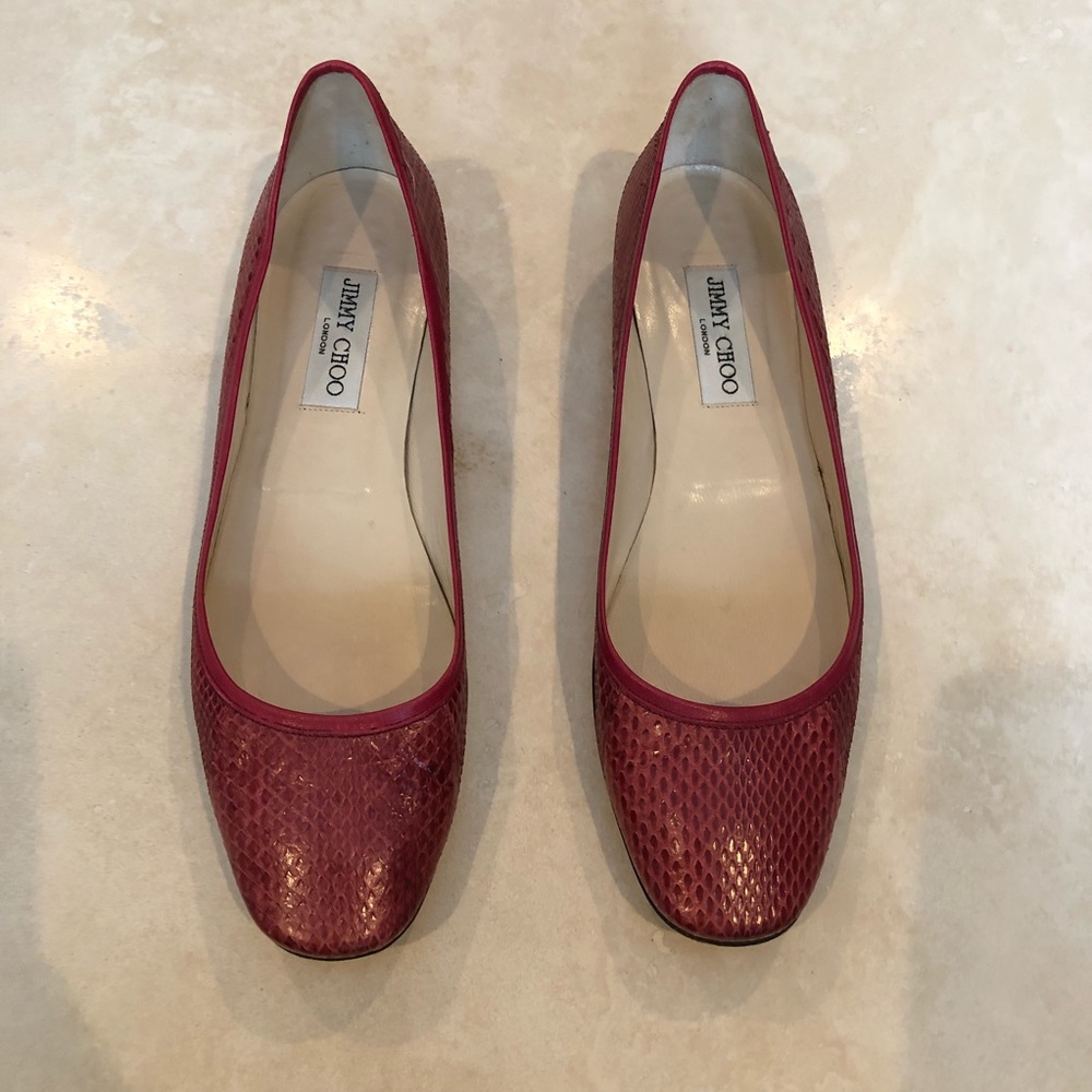 Jimmy Choo Red Snakeskin Flats